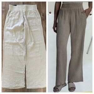 NEW! DKNY Beige Wide-Leg Pants, Cotton Gauze, Pull On, Stretch, Flowy, Medium